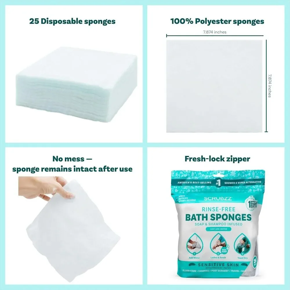 23 Pack Scrubzz Disposable No Rinse Bathing Wipes All-in-1 Single Use Shower